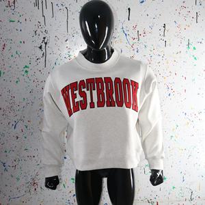Sweat-shirt à col montant WESTBROOK WHITE 100% coton avec broderie appliquée rouge, col large, URBAN PRODUCTIONS - Product Image 1