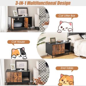 Enclos pour litière de chat à double porte, meubles et armoires pour animaux de compagnie - Product Image 4