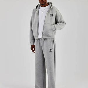 Survêtements pour hommes sur mesure de haute qualité, survêtements d'hiver surdimensionnés à fermeture éclair, survêtements écologiques à motif uni pour hommes avec fermeture éclair - Product Image 1