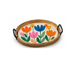 Plateau de service rectangulaire à motifs floraux avec finition peinte et poignée, plateau de service coloré pour poisson - Product Image 4