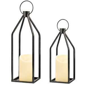 Nouveauté 2026 : Grande lanterne en métal et verre noir pour la décoration intérieure, avec finition noire mate, porte-bougie pour jardin et maison - Product Image 2