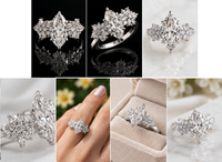 Bague de fiançailles et de mariage en diamant de laboratoire certifié IGI de 2,50 carats, taille marquise, pierres latérales florales, or blanc 14 carats, bague de mariée de luxe