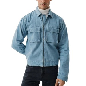 แจ็คเก็ตยีนส์ผู้ชายแบบขายส่งปี 2026 แบบกำหนดเอง กระเป๋าหน้าแบบตั้งเคลือบกันน้ำ อุ่นสำหรับฤดูหนาว ซิป บริการ OEM ปรับแต่งได้ - Product Image 1