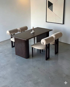 Table à manger contemporaine à piétement cannelé avec chaises de salle à manger en forme de baril – Fournisseur de mobilier de luxe pour l'hôtellerie - Product Image 1