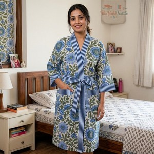 Bata de baño tipo kimono de algodón para mujer, bata de satén de lujo con estampado floral, bata de baño ligera de verano, bata de kimono para fiesta nupcial - Product Image 3