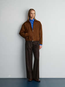 Goat <b>Suede</b> Solid High Street Bomber <b>Jacket</b> Brown - Product Image 4