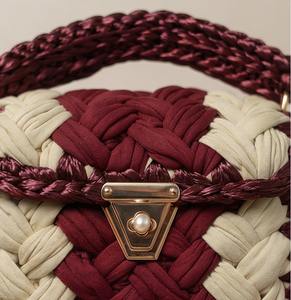 Bolso Metálico con Borde Marrón, Bolso Hecho a Mano con Perlas, Bolso de Dos Asas, Bolso de Hombro Estilo Boho, Tejido de Cordón de Algodón para Mujer - Product Image 4