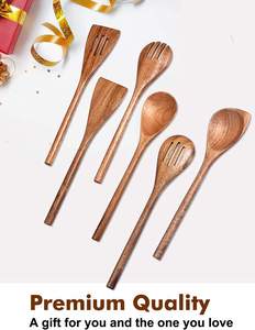 6 Piece Natural Acacia Wooden Cooking Utensil Set Non Stick Heat Resistant Wooden Spoons for Cooking - Product Image 6