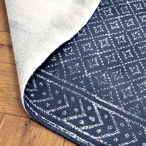 Tapis d'intérieur et d'extérieur en coton bleu lavable, imprimé au bloc, à tissage plat, pour salon, chambre, jardin - Vente en gros - Product Image 3