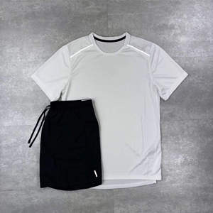 Summer Men Sports Reflective Skin Friendly Running <b>Set</b> Short Sleeve t Shirts Shorts 2 Pieces Lightweight Workout Gym Tracksuit - Product Image 5