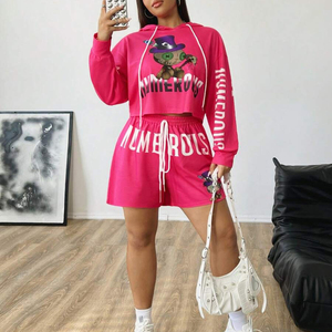 Ensemble tendance deux pièces : sweat à capuche et short pour femme, décontracté, en polaire écologique et respirant, avec imprimé motif, coupe classique, tenue de printemps - Product Image 3
