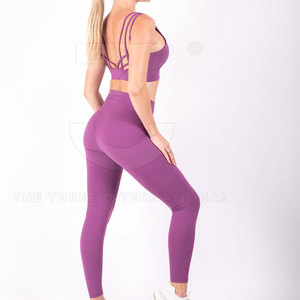 Women's Breathable Elastic Waist High Waist Racerback Yoga Set Stretch Fit <b>Leggings</b> and Crop Top for Yoga Training and <b>Workout</b> - Product Image 3