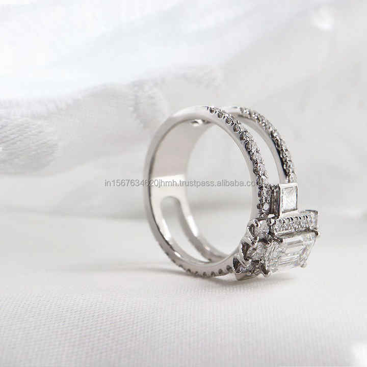 IGI/GIA Lab Grown Emerald Cut Diamond Vintage 14k White Gold Wedding/Engagement Unisex Ring for Anniversary Parties