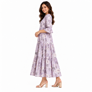 Women Rayon Floral Print Tiered Maxi <b>Dress</b> <b>Long</b> Sleeve Ruffle Sleeve Casual <b>Boho</b> Summer <b>Dress</b> - Product Image 5