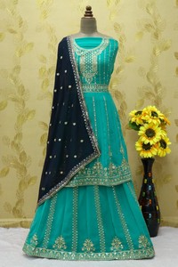 Georgette Silk Semi-Stitched Salwar Kameez with Embroidery & Sequins Work Modern Style <b>for</b> Wedding & Party Occasions - Product Image 6