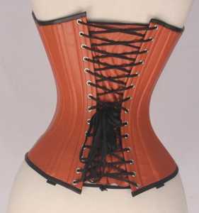 Women's Orange and Black Leather <b>Corset</b> Shapewear Firm Control Over bust Tummy Control With Button Closure Double Steel Boned - Product Image 3