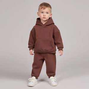 Ensemble de sweat-shirt à capuche marron pour bébés garçons, couleur unie, survêtement décontracté, tenue de jogging en coton à manches longues pour l'hiver - Product Image 5