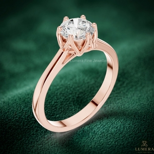 Anillo de Compromiso Personalizado con Certificado IGI, Corte Brillante Redondo, Oro Rosa, Anillo de Promesa Clásico Solitario - Product Image 4