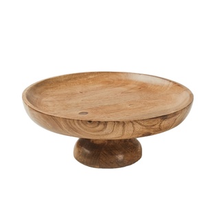 Bol en bois massif naturel sur pied, élégant plateau de service décoratif pour table, plat à fruits moderne style ferme, bol en bois artisanal - Product Image 1