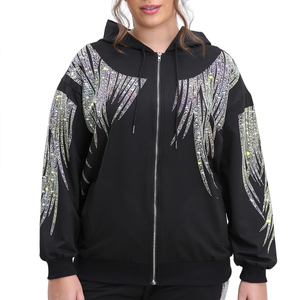 Sudadera con Capucha Gruesa y Resistente para Mujer, con Logotipo Frontal de Pedrería, Poliéster/Algodón, Transpirable, Forrada, Estilo Urbano, Invierno, Personalizable - Product Image 1
