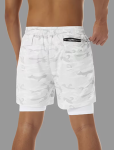 Pantalones Cortos Deportivos de Compresión de Doble Capa para Hombre, Ecológicos, de Algodón Sólido, para Entrenamiento, Running, Ejercicio, con Cordón Ajustable - Product Image 2