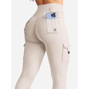 Light Beige Color Legging For Women's Highly Stretchable Fabric With Multi Pockets Breathable <b>Tights</b> Wholesale Cheap Price - Product Image 5
