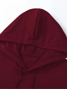 Men's Maroon Hooded Short Sleeve T-Shirt Regular Fit 100% Cotton Jersey Casual Front Logo Print Breathable Knitted Eco-Friendly - Product Image 3
