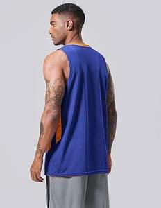 เสื้อบาสเก็ตบอลแบบกลับด้านได้ ยูนิเซ็กซ์ คอวี แขนกุด ผ้าตาข่าย ระบายเหงื่อ สีส้มน้ำเงินล้วน  แบบสั่งทำสำหรับทีม  ด้านหน้าสีพื้น - Product Image 3