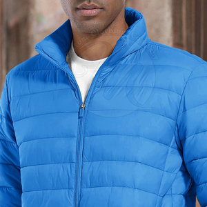 Veste matelassée bleue pour homme, col montant, coupe-vent, rembourrage en polyester, fermeture éclair, manteau d'hiver décontracté, coupe régulière - Product Image 3