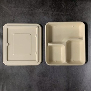Biodegradable Food Delivery Tray 3 Sections with Transparent Lid and Strong Bagasse for Takeout Meals & Food Packing School <b>Box</b> - Product Image 1