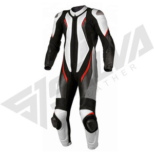 Combinaison de moto en cuir à manches longues pour homme, rouge, noir, blanc, blocs de couleur, coupe-vent, équipement de protection, une pièce, Salva Leather - Product Image 2