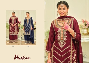 Última Colección de Salwar Kameez Hevey Chinon Bordado, Listo para Usar, con Trabajo en la Parte Delantera y Trasera, para Fiestas de Adultos, NUEVO DISEÑO - Product Image 2