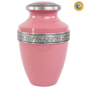 Urna Funeraria Rosa con Banda Plateada de Linea Exports Inc. para Cenizas de Adultos - Product Image 1