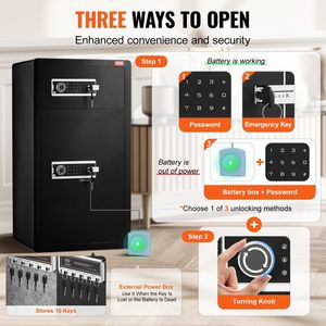 7.2 Cu.ft Double Door Safe <b>Box</b> with Key <b>Lock</b> and Password Fireproof Bag Key Rack & LED Light 2 Height - Product Image 3