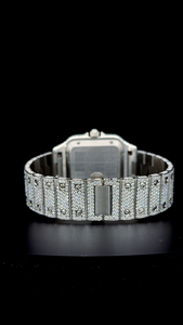 Montre personnalisée époustouflante entièrement sertie de diamants Moissanite carrés, avec cadran classique à date et chiffres romains noirs, dotée de diamants - Product Image 5