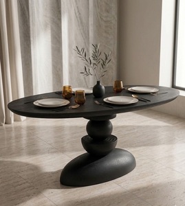 Table à manger ovale moderne en bois massif, meuble contemporain stable pour appartement, villa, hôtel et restaurant - Product Image 1