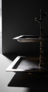 Premium Gold Metal 2 Tier Square Cake <b>Stand</b> with Branch Handle Organic Style Pastry <b>Cupcake</b> Display Serving Tray - Product Image 3