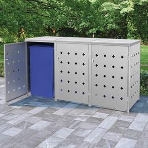 Triple Wheelie Bin Stainless Steel <b>Shed</b> 63.4 gal Capacity Durable Outdoor <b>Storage</b> Solution - Product Image 1
