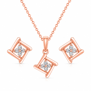 Conjunto de Joyería de Plata 925 Chapada en Oro Rosa, Collar y Aretes con Circonitas Redondas Geométricas, para Uso Diario de Mujeres - Product Image 1