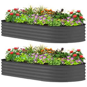 Bac à potager surélevé gris foncé 2,13 m x 0,91 m x 0,30 m avec 2 piquets métalliques pour plantes, pour le jardinage et les fournitures de jardin - Product Image 1