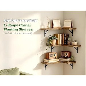 Sheesham Wood Floating <b>Corner</b> <b>Shelf</b> with Brass Inlay - Wholesale Handcrafted Wooden <b>Wall</b> <b>Shelves</b> - Product Image 3
