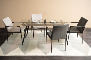 Modern Clear Tempered Glass Dining <b>Table</b> 1800mm Waterproof Durable <b>Matte</b> Black Metal Legs Minimalist Dining Room Furniture - Product Image 5