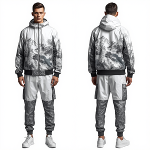 Premium Men's Glacier Ridge Nylon Windbreaker <b>Tracksuit</b> Featuring Outdoor Graphic Artwork with Lightweight Athletic Construction - Product Image 4