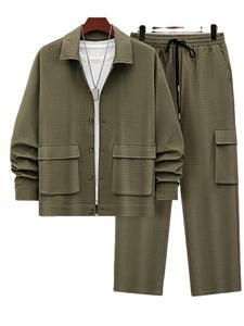 Ensemble de vêtements de sport décontractés pour hommes / Tenue de plein air tendance avec poches / Cordon de serrage / Fermeture éclair / Polyester / Style athlétique / Coupe régulière - Product Image 3
