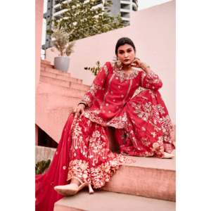 Top fantaisie pour femme-Ensemble Sharara et Dupatta avec broderie et séquence - Product Image 2