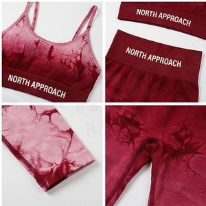 Ensemble de yoga 2 pièces North Approach, couleur dégradée, haut court à bretelles spaghetti et legging taille haute, respirant, vêtements de sport - Product Image 4
