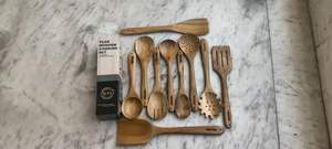 Juego de 10 Utensilios de Cocina de Madera de Teca Natural para Cocina, Juego de Utensilios de Madera de Teca Hechos a Mano, Juego de Cucharas y Espátulas de Cocina - Product Image 5