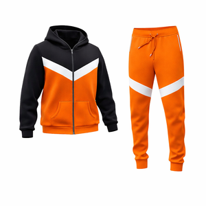Conjunto Deportivo de Alta Calidad para Hombre, Sudadera con Capucha y Cremallera Naranja y Negra con Franja en V en Contraste, Pantalones Deportivos Ajustados, Ropa Deportiva para Gimnasio y Fitness - Product Image 2