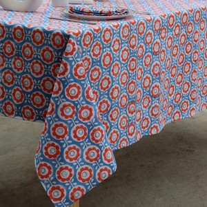 Printed Floral Cotton Linen Tablecloth <b>Outdoor</b> Use Washable Classic Style Blue Patterned Dining Cover - Product Image 3
