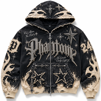 Sweat-shirt à capuche zippé unisexe en denim uni, coupe oversize, respirant, décontracté, automne, avec patch brodé, style streetwear